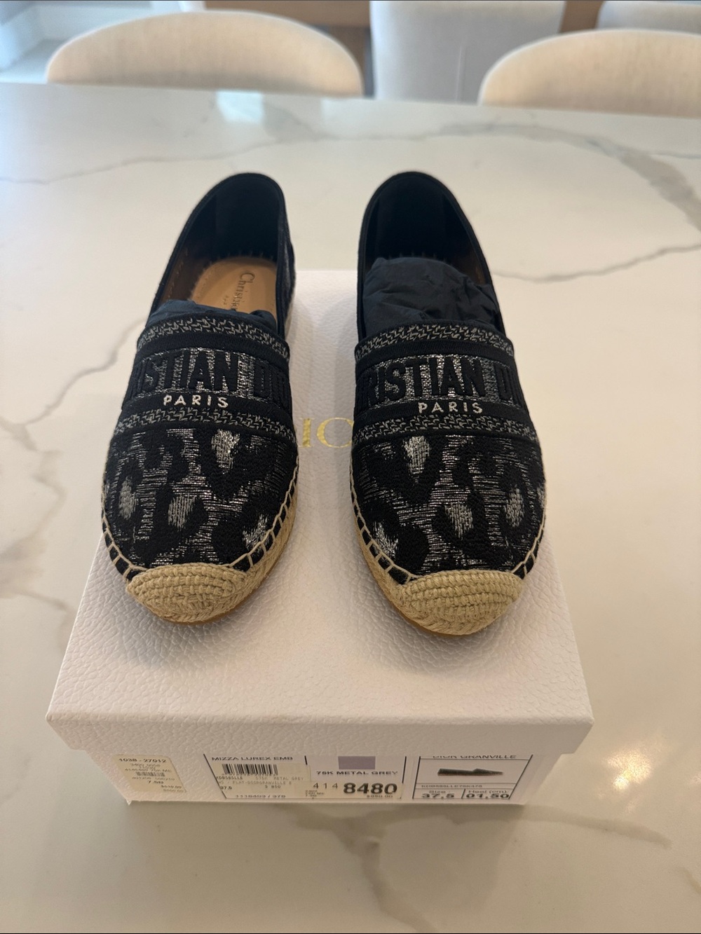 Dior Black & Tan Logo Pattern Espadrille Slip-Ons